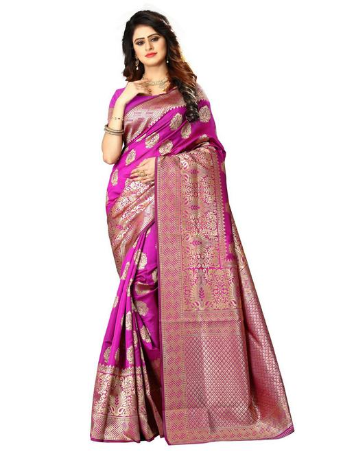 women pink self design kanjivaram saree with blouse - 20851288 - Very Small Image - 1