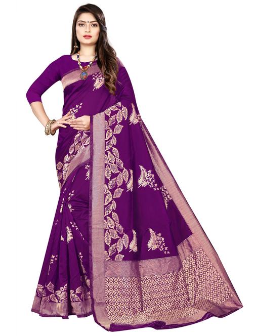 women purple self design kanjivaram saree with blouse - 20851577 - Very Small Image - 1
