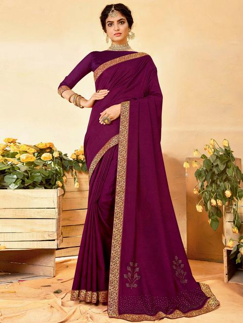women purple embellished lace work saree with blouse - 20851753 - Very Small Image - 1