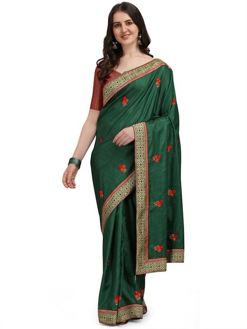 women green embroidered saree - 20851759 - Very Small Image - 1