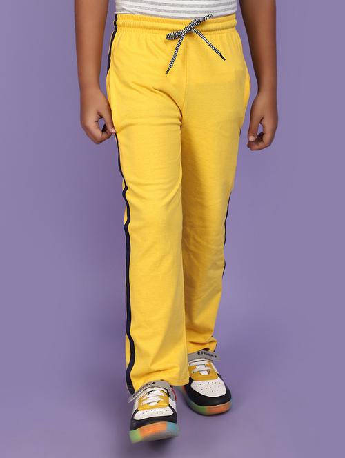 yellow side taped cotton casual track pant - 20852200 - Very Small Image - 1