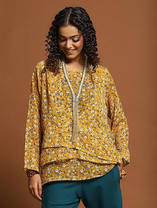 yellow floral print layered top - 20852486 - Very Small Image - 1