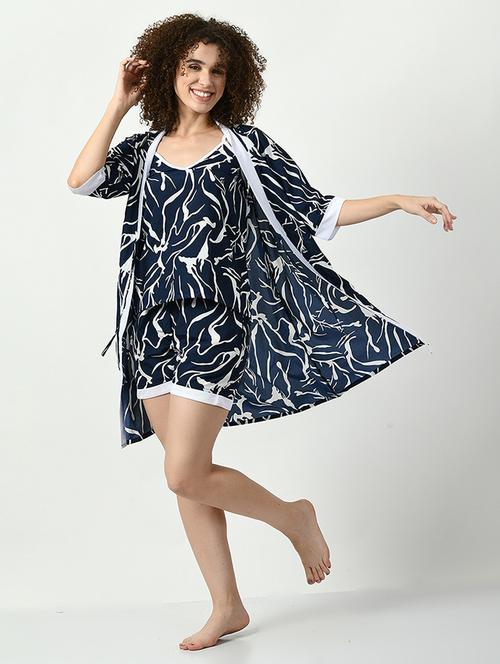 navy blue viscose shorts set nightwear - 20852812 - Very Small Image - 1