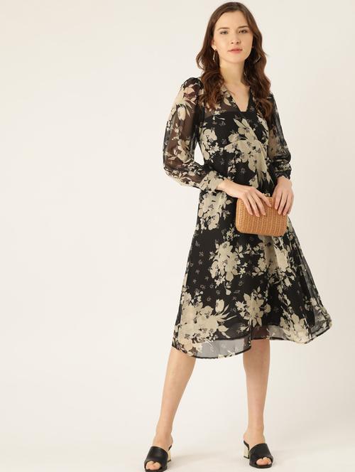 women black floral printed fit & flare dress - 20852956 - Very Small Image - 1