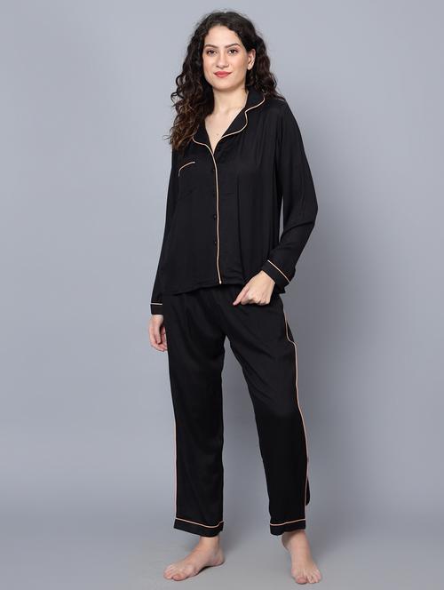 solid black shirt & pyjama set - 20853066 - Very Small Image - 1