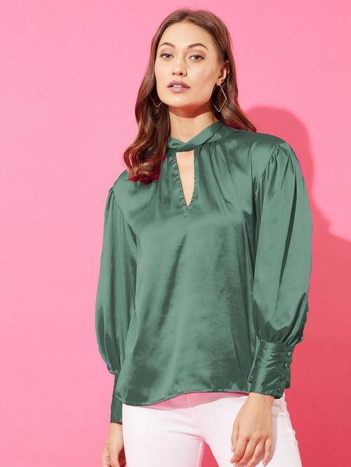 women green solid boxy top - 20853234 - Very Small Image - 1