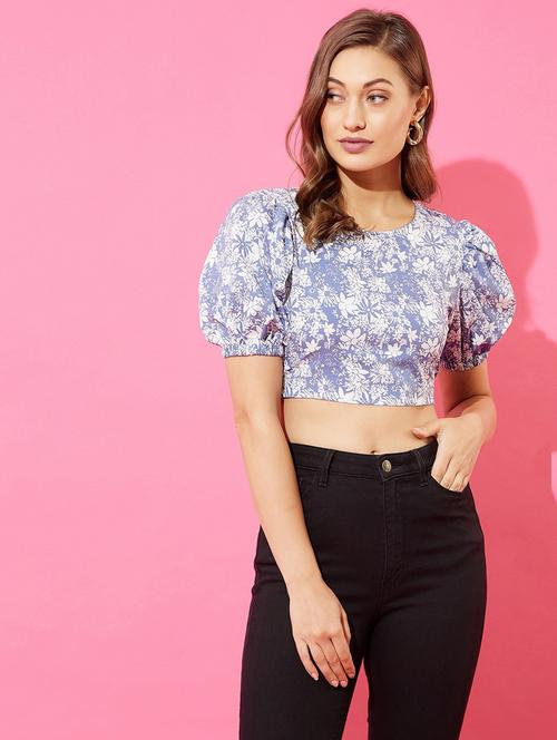 light blue floral printed crop top - 20853239 - Very Small Image - 1