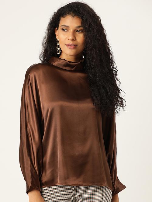 solid brown detailed regular top - 20853254 - Very Small Image - 1