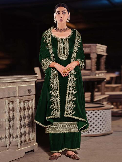 women green embroidered unstitched suits - 20853316 - Very Small Image - 1