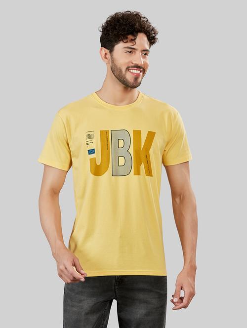 yellow cotton blend chest print t-shirt - 20853753 - Very Small Image - 1