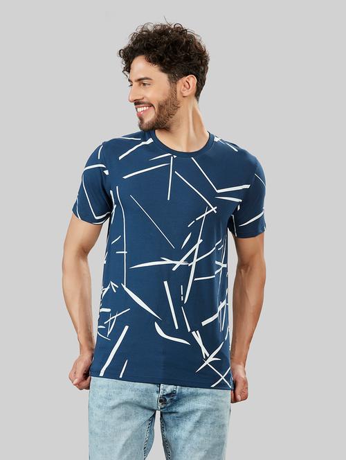 blue printed detailed round neck t-shirt - 20853756 - Very Small Image - 1