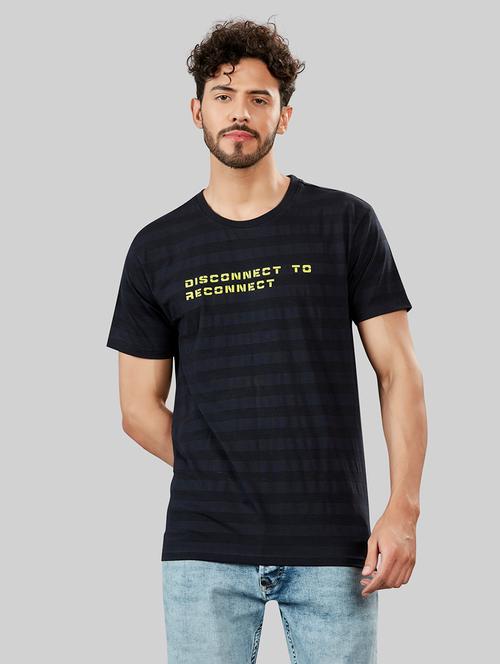 navy blue cotton blend striped t-shirt - 20853765 - Very Small Image - 1