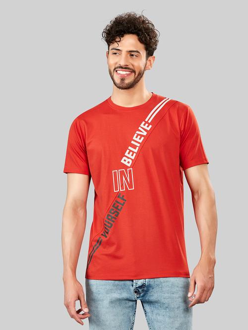 rust front print detailed round neck t-shirt - 20853773 - Very Small Image - 1