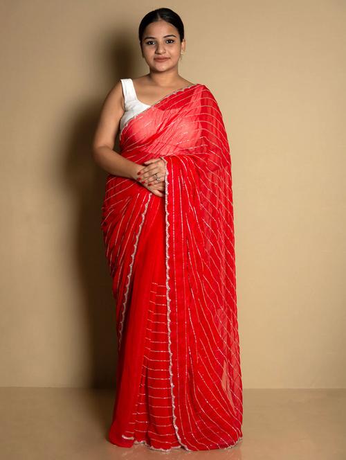 red embroidered saree - 20853785 - Very Small Image - 1