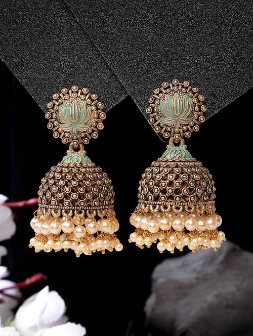 antique gold-plated jhumka earrings - 20855484 - Very Small Image - 1