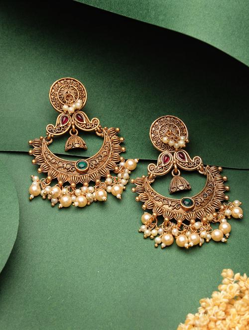 gold alloy drop earrings - 20855485 - Very Small Image - 1