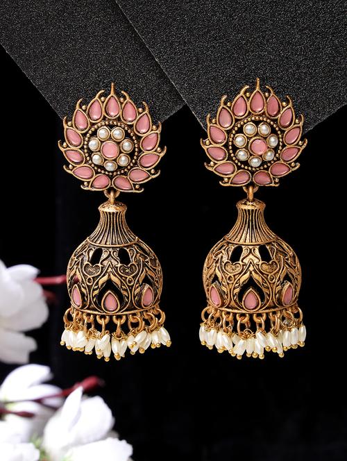 antique gold-plated jhumka earrings - 20855487 - Very Small Image - 1