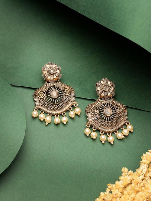 gold alloy drop earrings - 20855489 - Very Small Image - 1