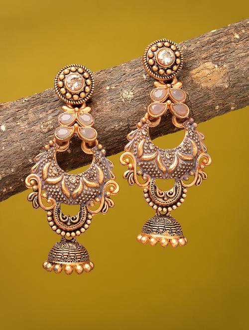 gold alloy jhumka earrings - 20855499 - Very Small Image - 1