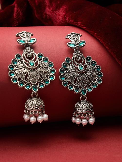 women silver plated jhumka earrings - 20855540 - Very Small Image - 1