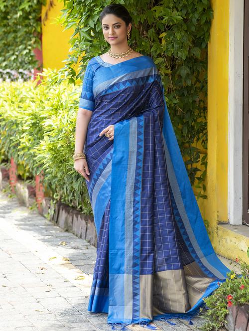 blue raw silk saree - 20858857 - Very Small Image - 1