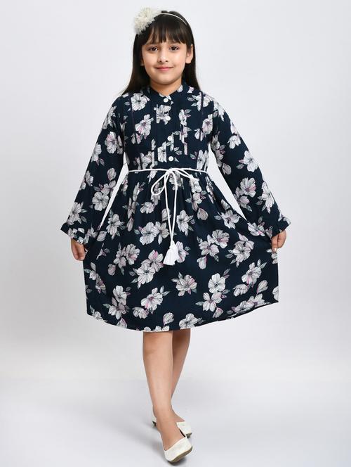 navy blue floral printed detailed frock - 20859006 - Very Small Image - 1