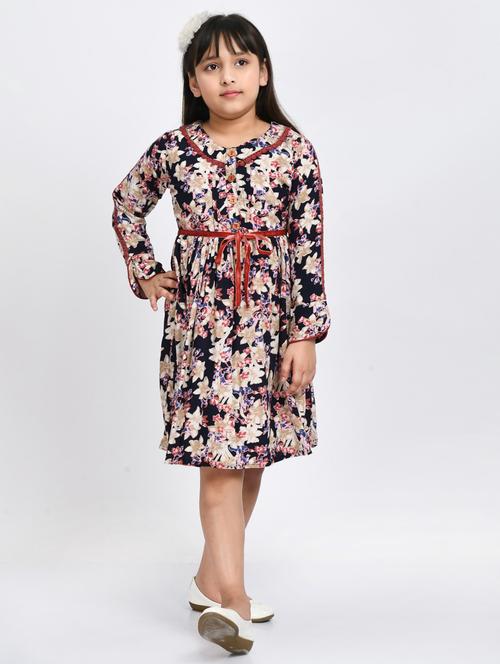 black floral printed detailed frock - 20859024 - Very Small Image - 1