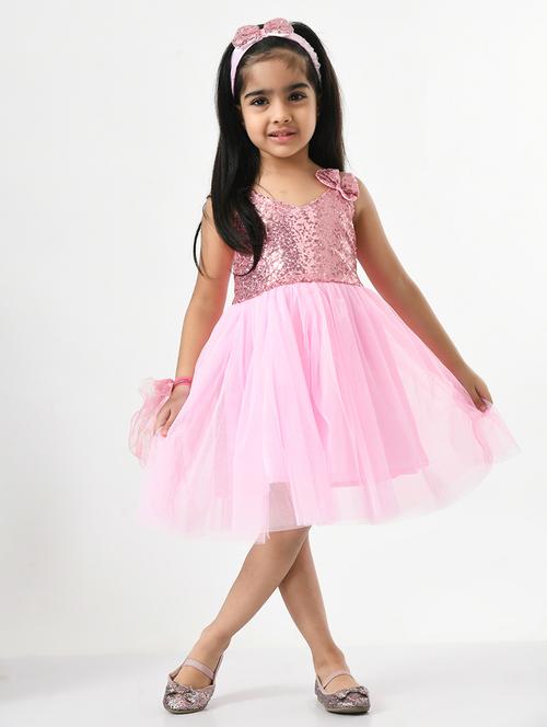 girls sequined net flared frock - 20859034 - Very Small Image - 1