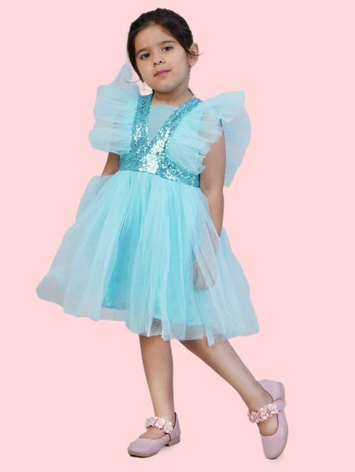 girls sequined net flared frock - 20859069 - Very Small Image - 1