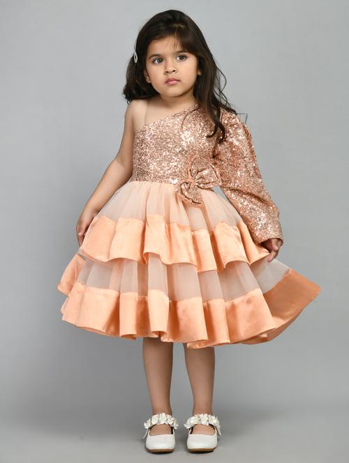 orange sequins detailed flared frock - 20859106 - Very Small Image - 1