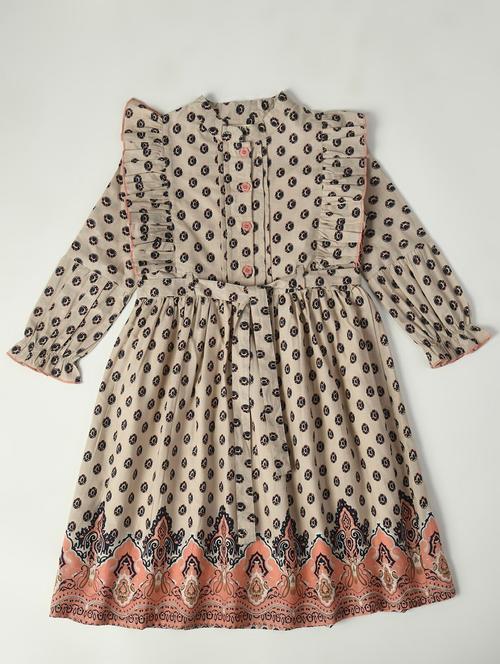 brown floral printed detailed frock - 20859178 - Very Small Image - 1
