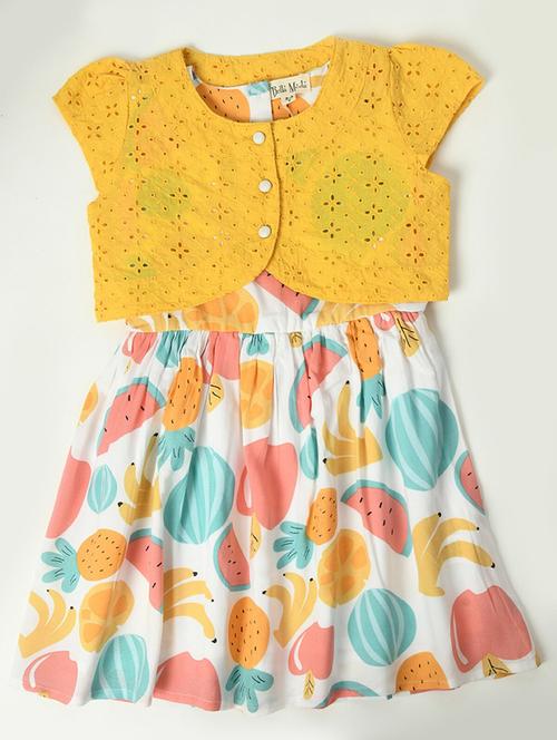 white & yellow printed frock with jacket - 20859222 - Very Small Image - 1