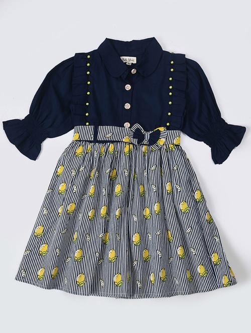 navy blue cotton blend frock - 20859234 - Very Small Image - 1