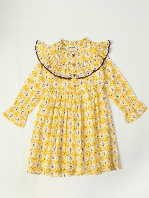 yellow printed round neck frock - 20859252 - Very Small Image - 1