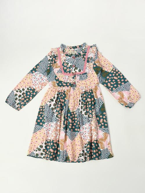 multi coloured printed ruffle detailed frock - 20859258 - Very Small Image - 1