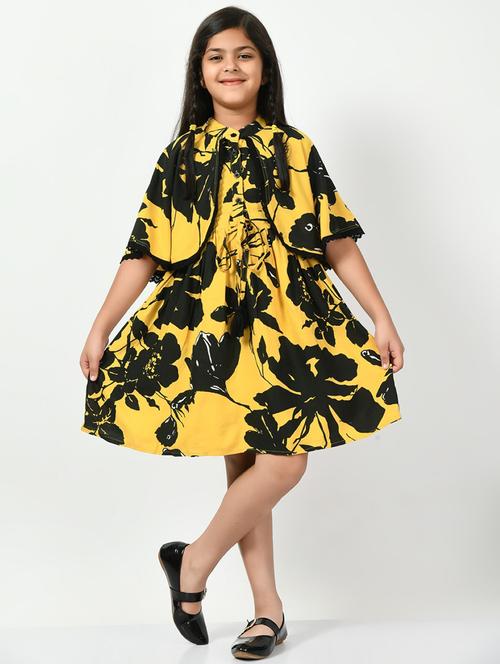 yellow printed detailed frock - 20859285 - Very Small Image - 1