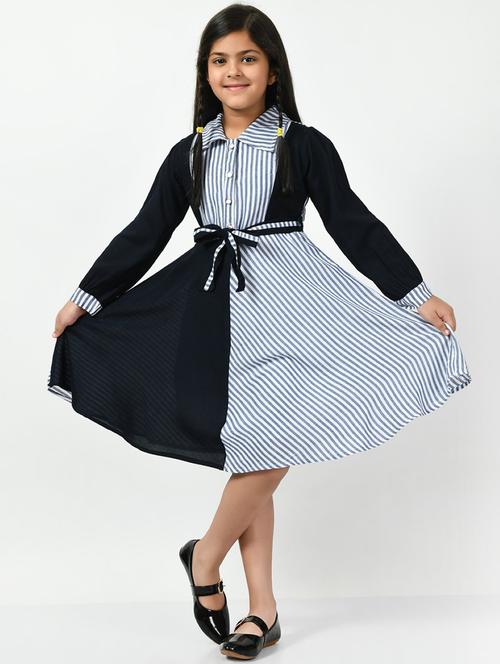 blue striped printed detailed frock - 20859299 - Very Small Image - 1