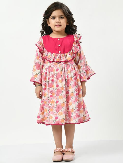 pink floral printed ruffle detailed frock - 20859315 - Very Small Image - 1