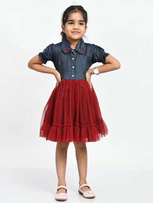maroon net flare frock - 20859358 - Very Small Image - 1