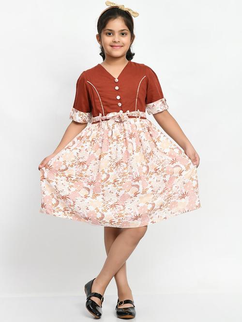 brown cotton frock - 20859382 - Very Small Image - 1
