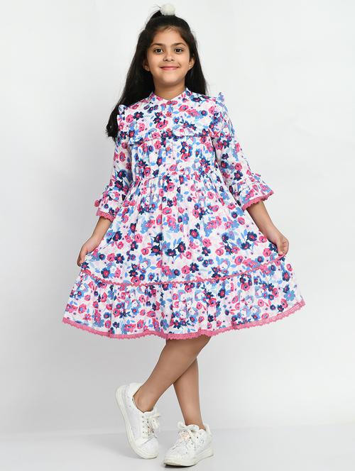 white floral printed frock - 20859391 - Very Small Image - 1