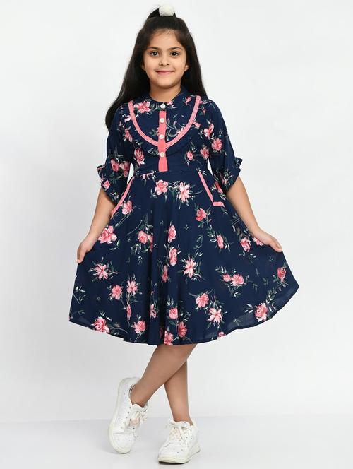 girls floral printed cotton frock - 20859434 - Very Small Image - 1