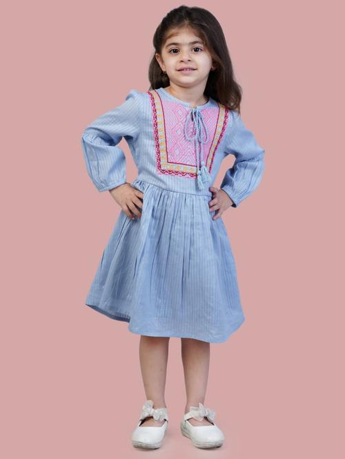 light blue embroidered detailed frock - 20859442 - Very Small Image - 1