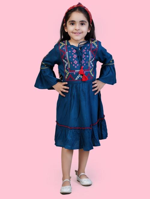 blue embroidered detailed frock - 20859488 - Very Small Image - 1