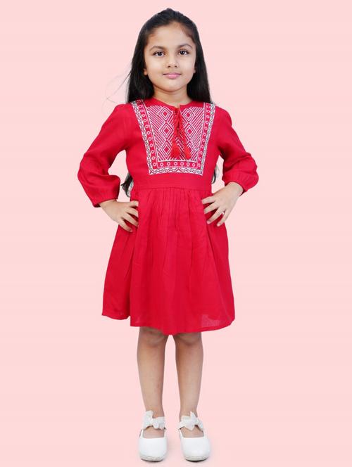 red embroidered detailed frock - 20859495 - Very Small Image - 1