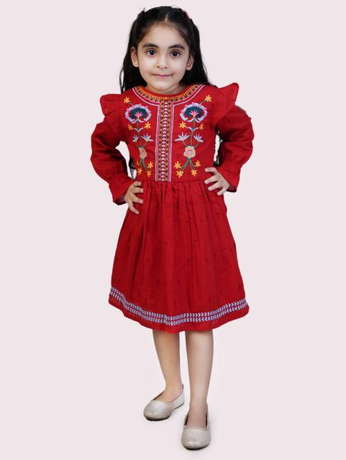 red embroidered detailed frock - 20859511 - Very Small Image - 1