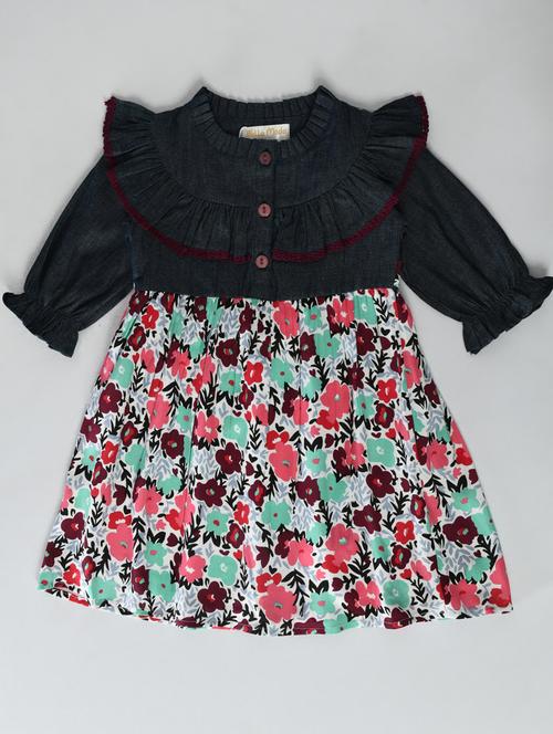 girls floral print cotton frock - 20859553 - Very Small Image - 1