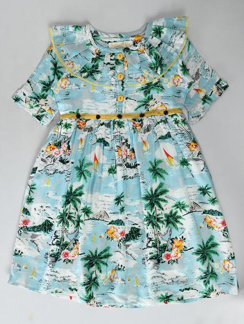 light blue printed detailed frock - 20859559 - Very Small Image - 1