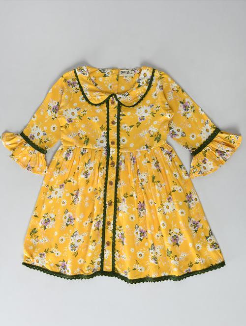 yellow floral printed detailed frock - 20859573 - Very Small Image - 1