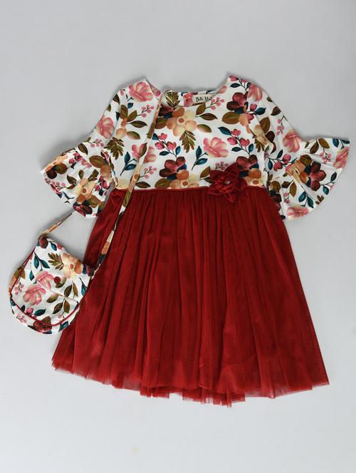 maroon floral printed detailed frock - 20859586 - Very Small Image - 1